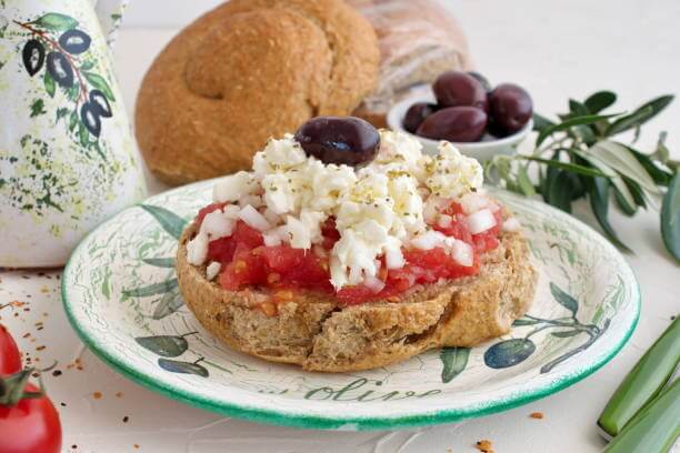 Cretan Dakos with feta cheese and tomatoes